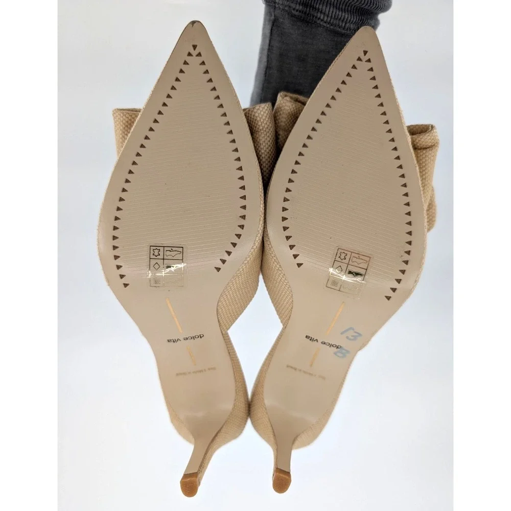 Dolce Vita Kayli Raffia Natural Bow Sandal Kitten Heel 8 Coquette Parisian Chic